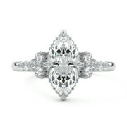Crestin Jewel 2.2 Ct Marquise Cut Lab-Created Diamond Engagement Ring - 14K White Gold Over - Prong Set Wedding Ring for Women - 9th Year Anniversary Gifts for Her - Party Wear Diamond Ring
